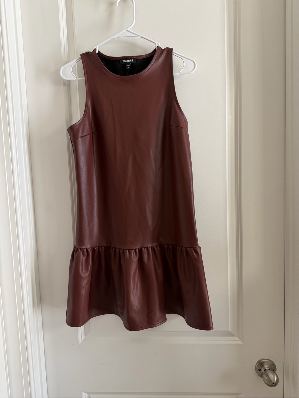 Express Sleeveless Faux Leather Mini Dress in Brown